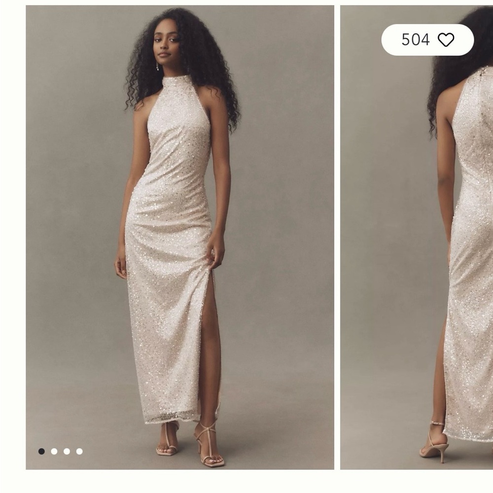 Anthropologie BHLDN High-neck Sequin Slim Maxi Dress